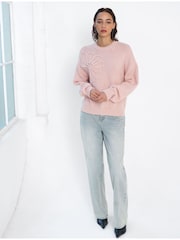 French Connection Pink Patrice Knit Floral Motif Jumper - Image 4 of 5