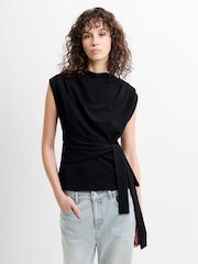 French Connection Black Zion Jersey Belted Shift Top - Image 1 of 6