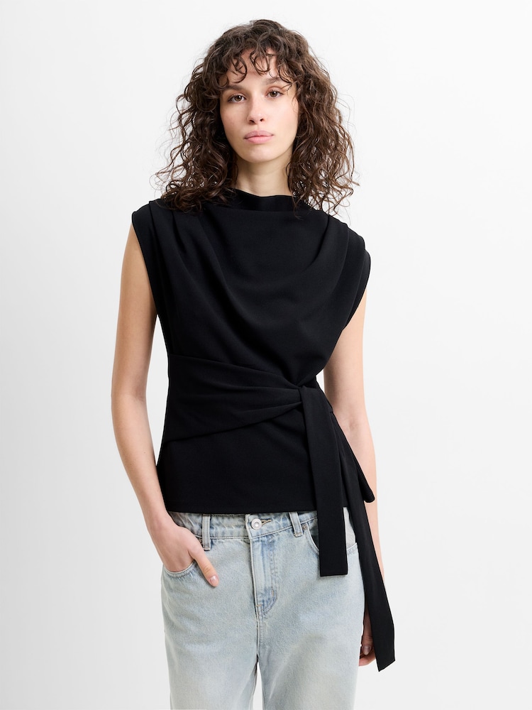 French Connection Black Zion Jersey Belted Shift Top - Image 1 of 6