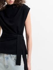 French Connection Black Zion Jersey Belted Shift Top - Image 3 of 6