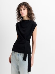 French Connection Black Zion Jersey Belted Shift Top - Image 4 of 6