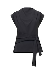 French Connection Black Zion Jersey Belted Shift Top - Image 6 of 6