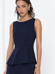 French Connection Blue Alia Pinstripe Peplim Top - Image 1 of 6