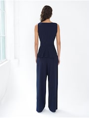 French Connection Blue Alia Pinstripe Peplim Top - Image 2 of 6