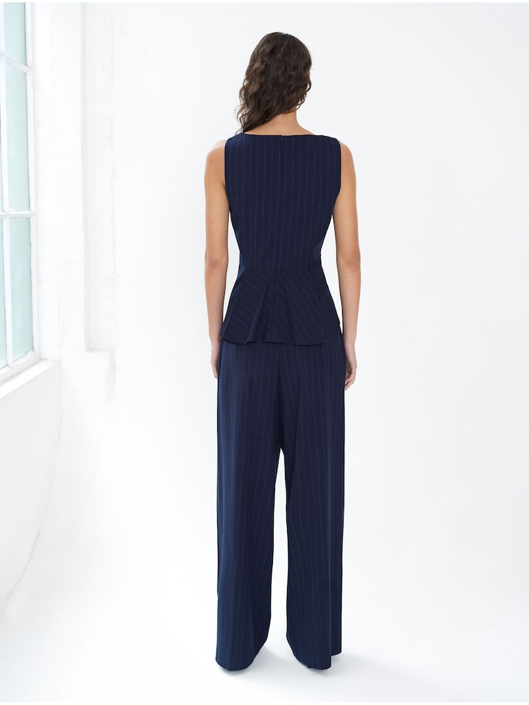 French Connection Blue Alia Pinstripe Peplim Top - Image 2 of 6