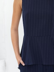 French Connection Blue Alia Pinstripe Peplim Top - Image 3 of 6