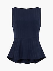 French Connection Blue Alia Pinstripe Peplim Top - Image 6 of 6