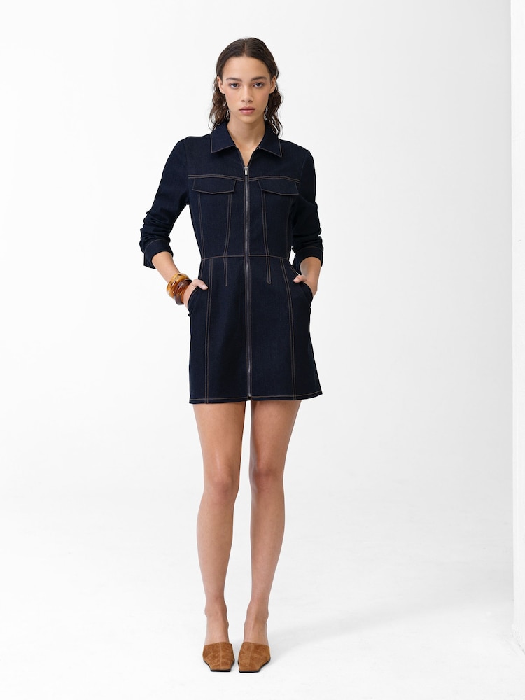 French Connection Blue Yami Raw Wash Denim Structured Dress - Image 1 of 5