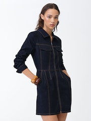 French Connection Blue Yami Raw Wash Denim Structured Dress - Image 2 of 5