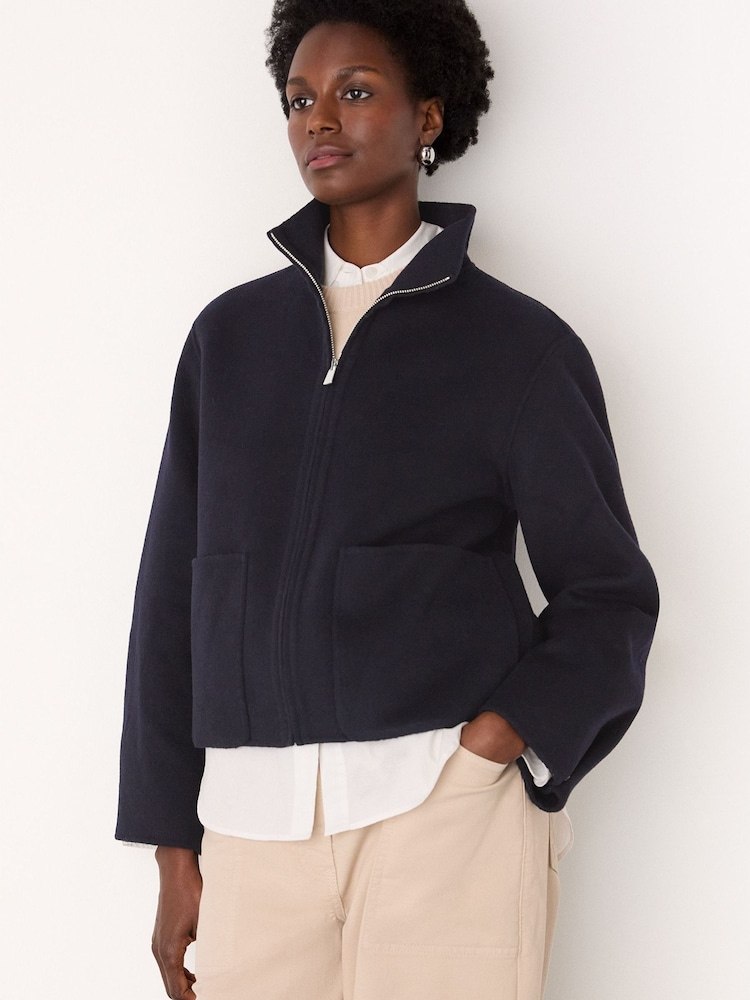Whistles Blue Funnel Neck Double Face Jacket - Image 1 of 5 Whistles Blue Funnel Neck Double Face Jacket - Image 1 of 5