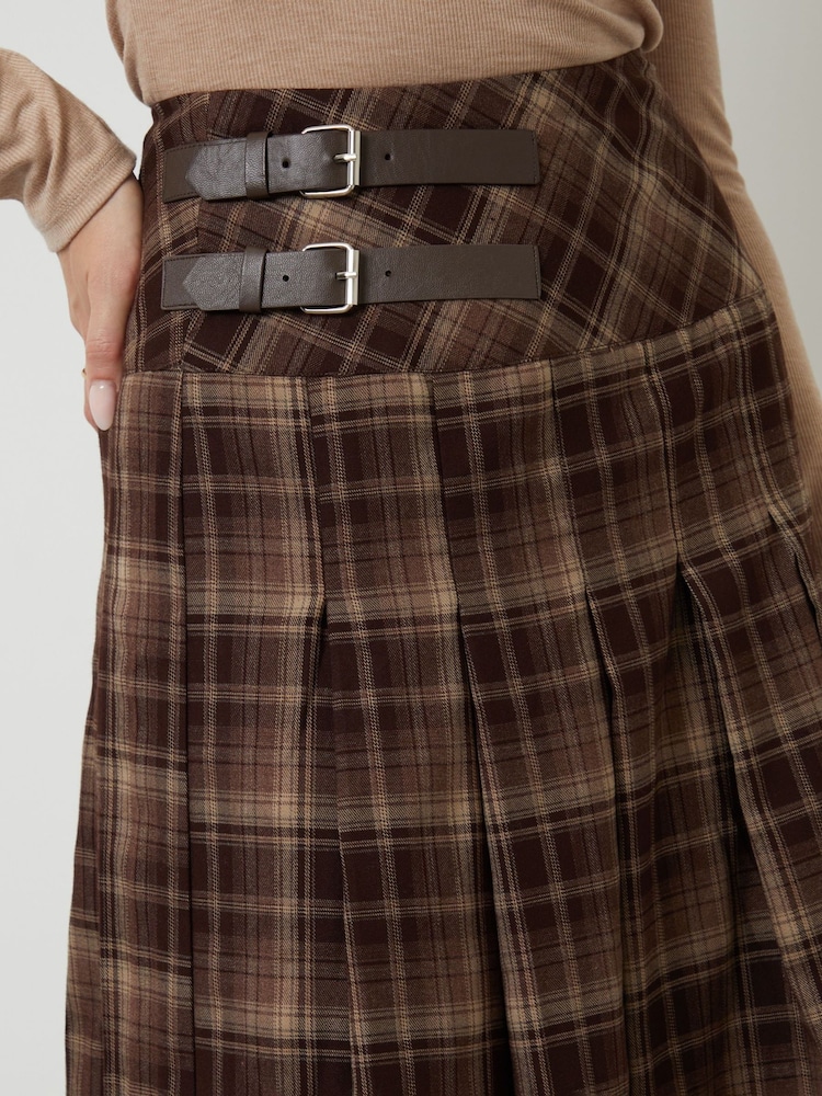 maroon dress brown boots Check Plaid Midi Dress L main image 0