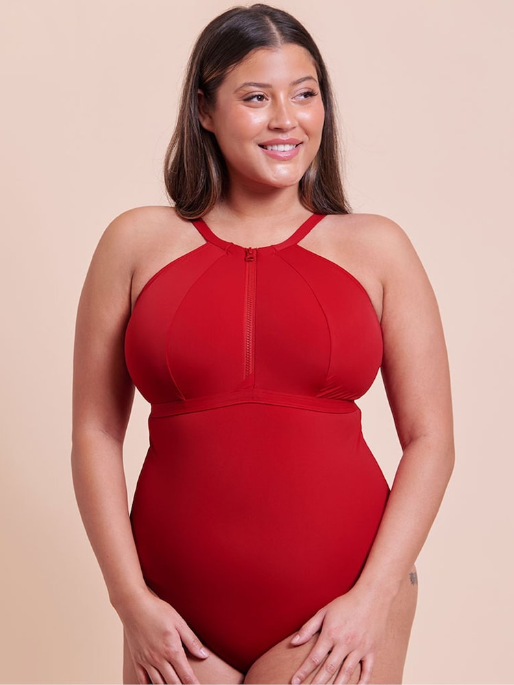 Curvy Kate Red Zip Tide Non-Wired Multiway Swimsuit - Image 1 of 6