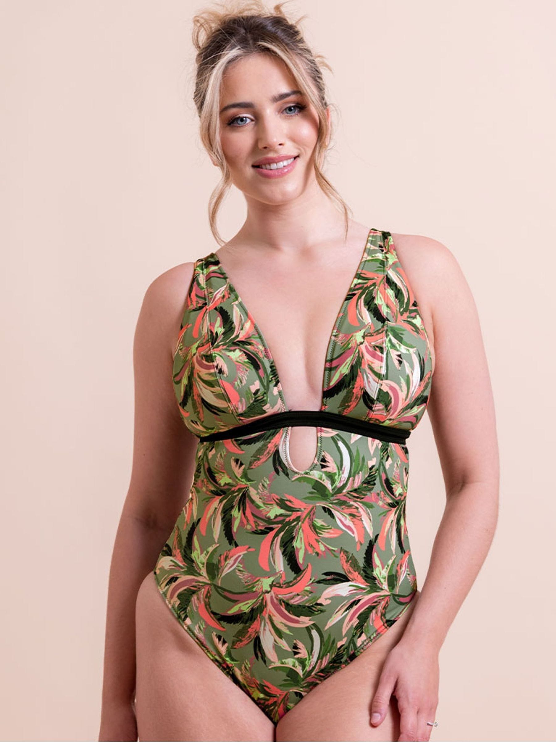 Curvy Kate Women's Green Sunset Palm Reversible Non-Wired Multiway Swimsuit