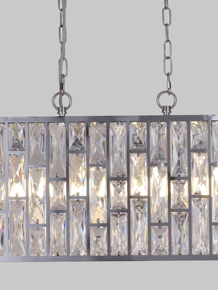 Searchlight Chrome 8 Light Clear Glass Pendant - Image 2 of 5 Searchlight Chrome 8 Light Clear Glass Pendant - Image 2 of 5