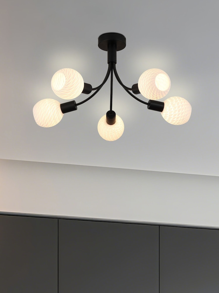 Searchlight Black and White 5 Light Metal & Glass Ceiling Lamp - Image 1 of 5