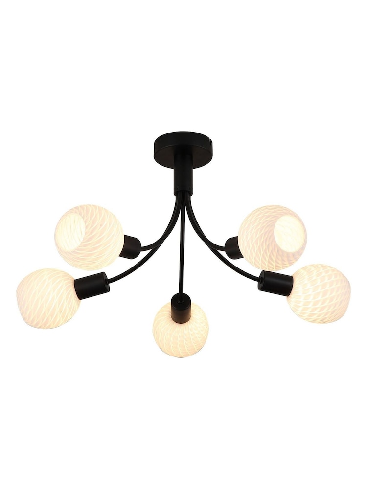 Searchlight Black and White 5 Light Metal & Glass Ceiling Lamp - Image 5 of 5