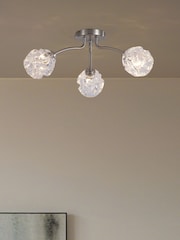 Searchlight Satin Nickel 3 Light Textured Glass Flush - Image 1 of 5