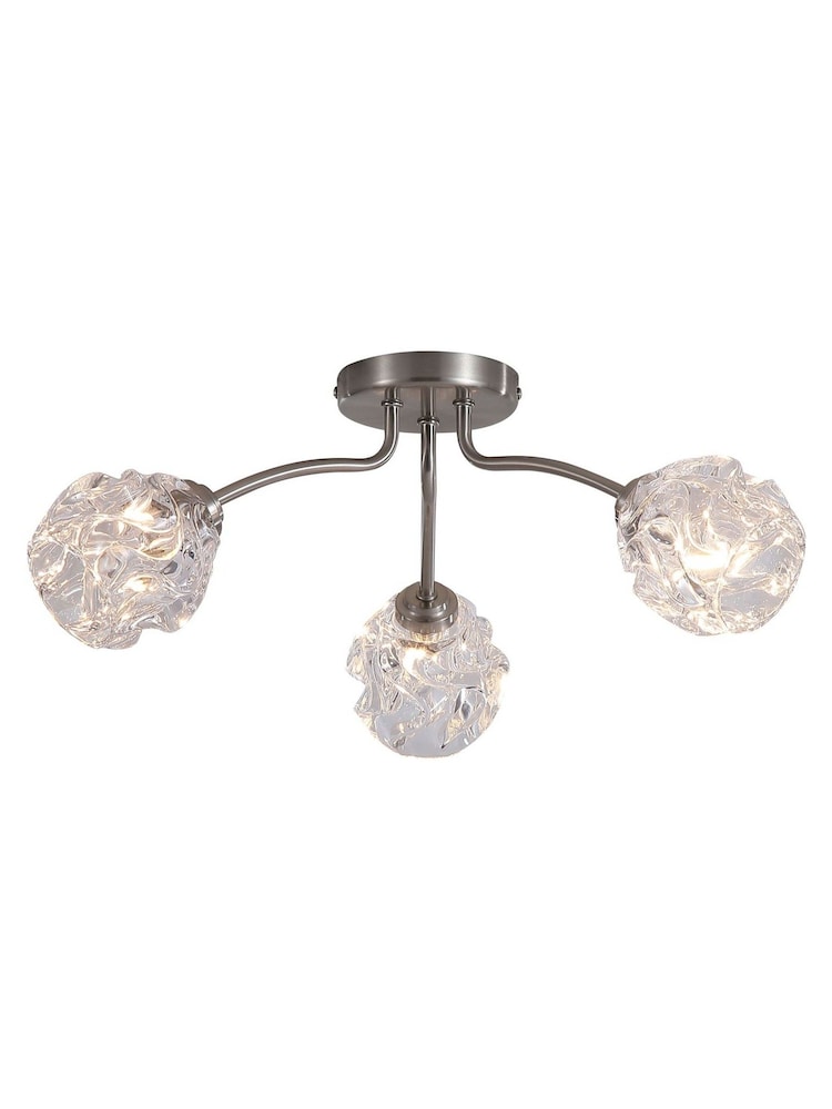 Searchlight Satin Nickel 3 Light Textured Glass Flush - Image 5 of 5