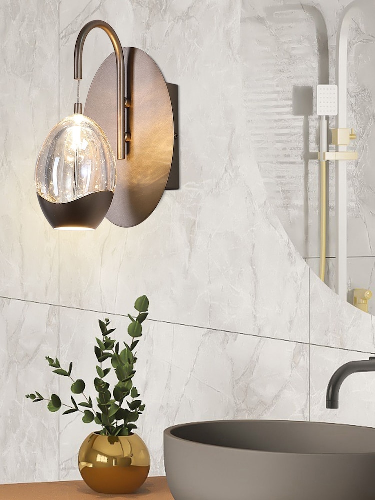 Searchlight Latte and Champagne 1 Textured Glass Wall Light - Image 1 of 5