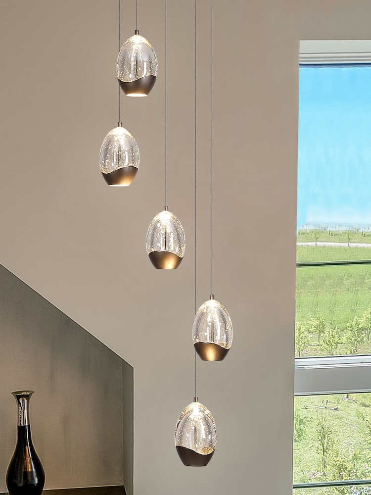 Searchlight Latte and Champagne 5 Light Textured Glass Drop Pendant - Image 1 of 5 Searchlight Latte and Champagne 5 Light Textured Glass Drop Pendant - Image 1 of 5