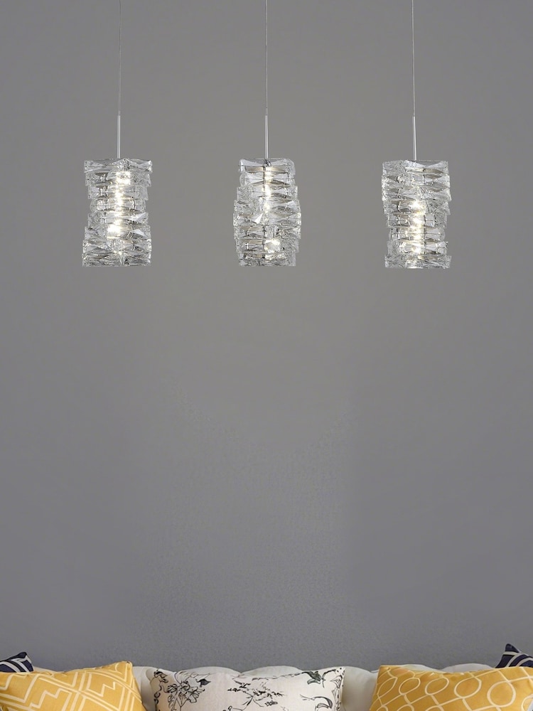 Searchlight Chrome and Clear 3 Light Clear Crystal Bar Pendant - Image 1 of 5 Searchlight Chrome and Clear 3 Light Clear Crystal Bar Pendant - Image 1 of 5