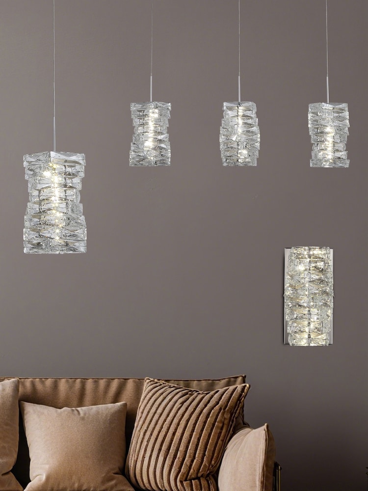 Searchlight Chrome and Clear 3 Light Clear Crystal Bar Pendant - Image 2 of 5 Searchlight Chrome and Clear 3 Light Clear Crystal Bar Pendant - Image 2 of 5