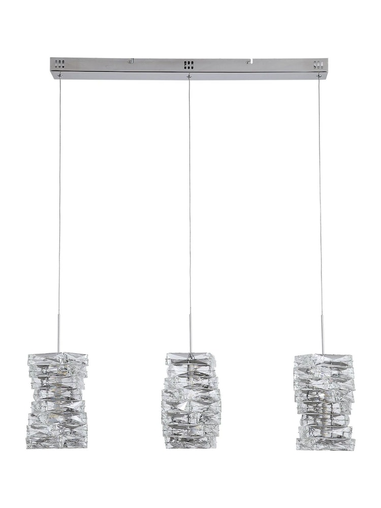 Searchlight Chrome and Clear 3 Light Clear Crystal Bar Pendant - Image 5 of 5 Searchlight Chrome and Clear 3 Light Clear Crystal Bar Pendant - Image 5 of 5