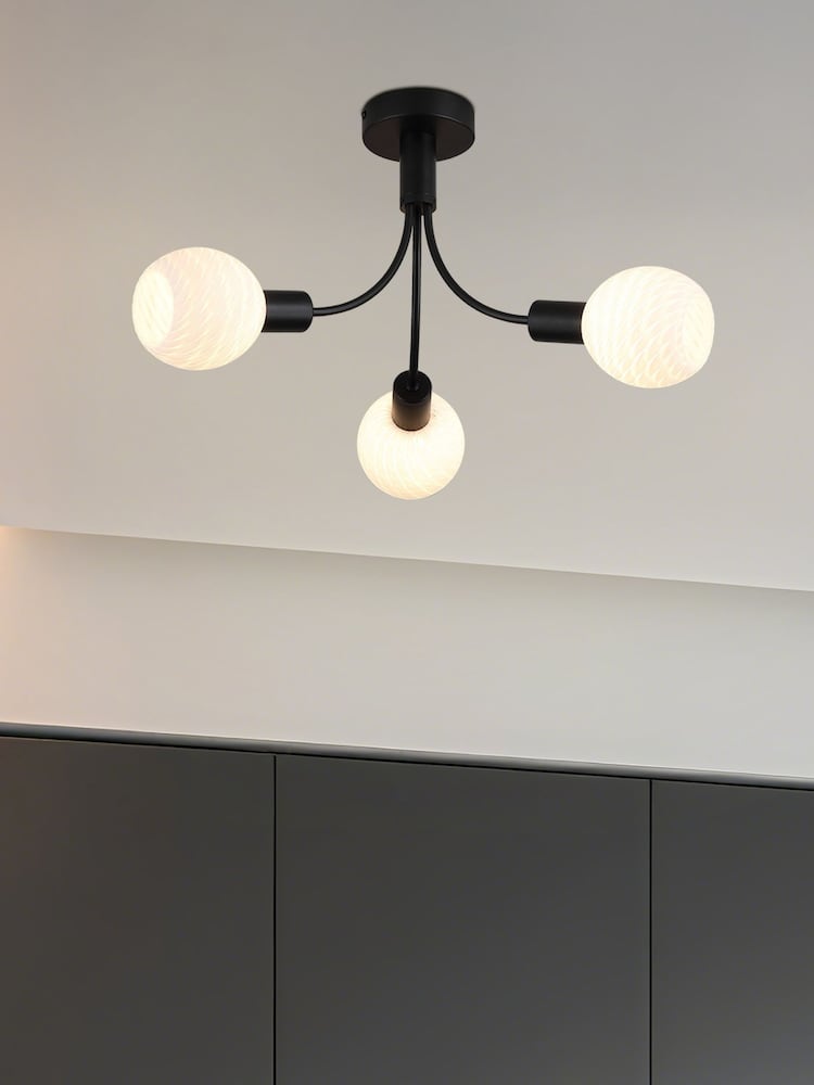Searchlight Black and White 3 Light Metal & Glass Ceiling Lamp - Image 1 of 5
