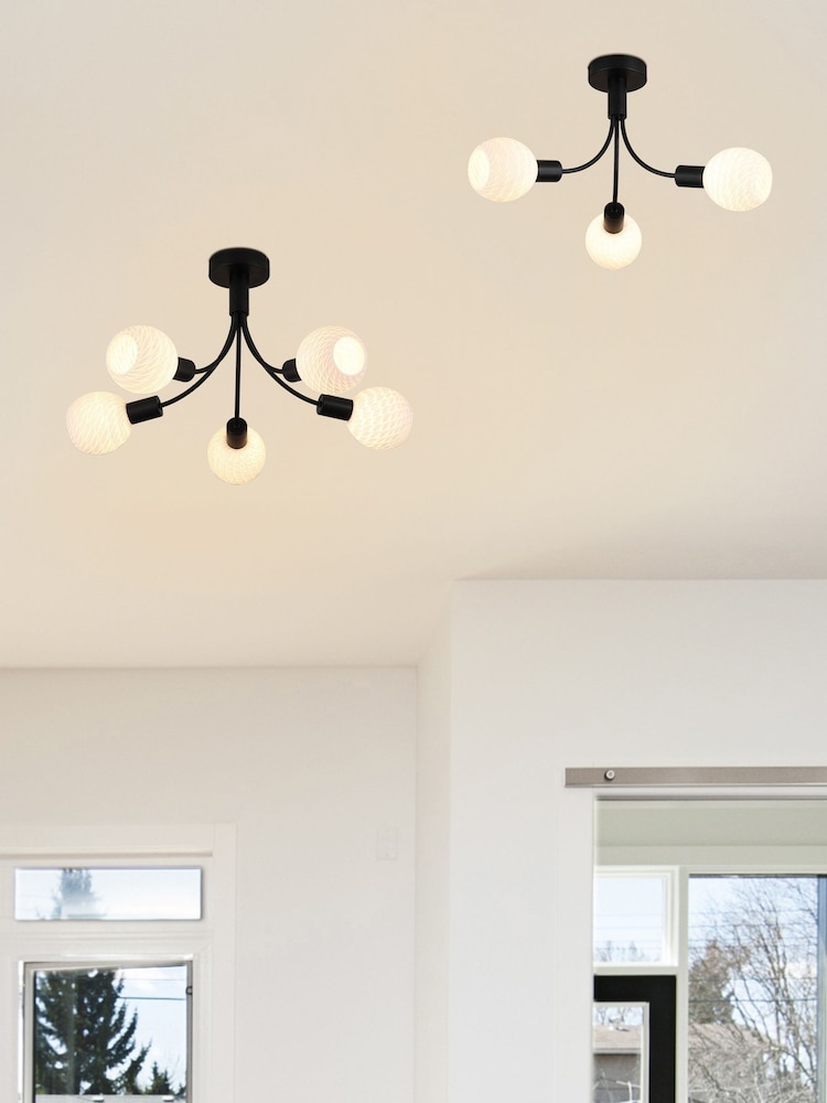 Searchlight Black and White 3 Light Metal & Glass Ceiling Lamp - Image 2 of 5