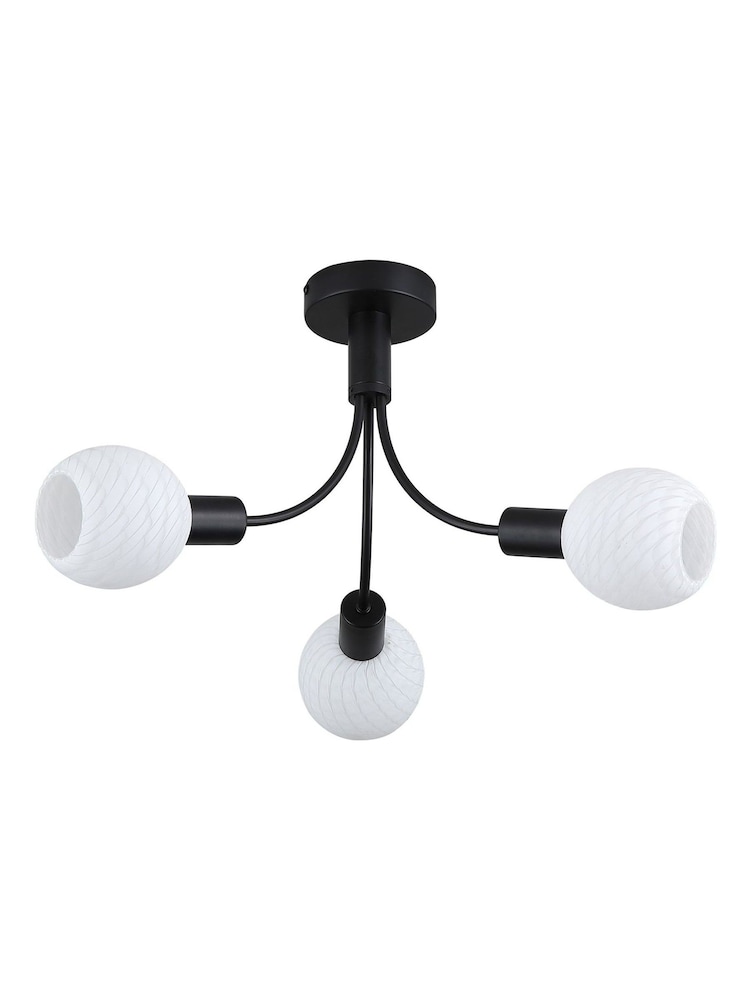 Searchlight Black and White 3 Light Metal & Glass Ceiling Lamp - Image 5 of 5