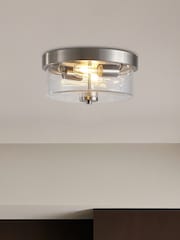 Searchlight Satin Silver and Clear 2 Light Seeded Glass Flush - Image 1 of 5