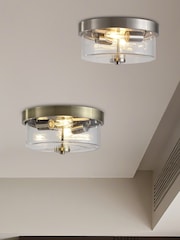 Searchlight Satin Silver and Clear 2 Light Seeded Glass Flush - Image 2 of 5