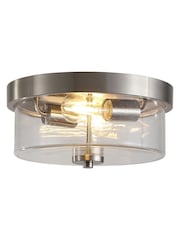 Searchlight Satin Silver and Clear 2 Light Seeded Glass Flush - Image 4 of 5