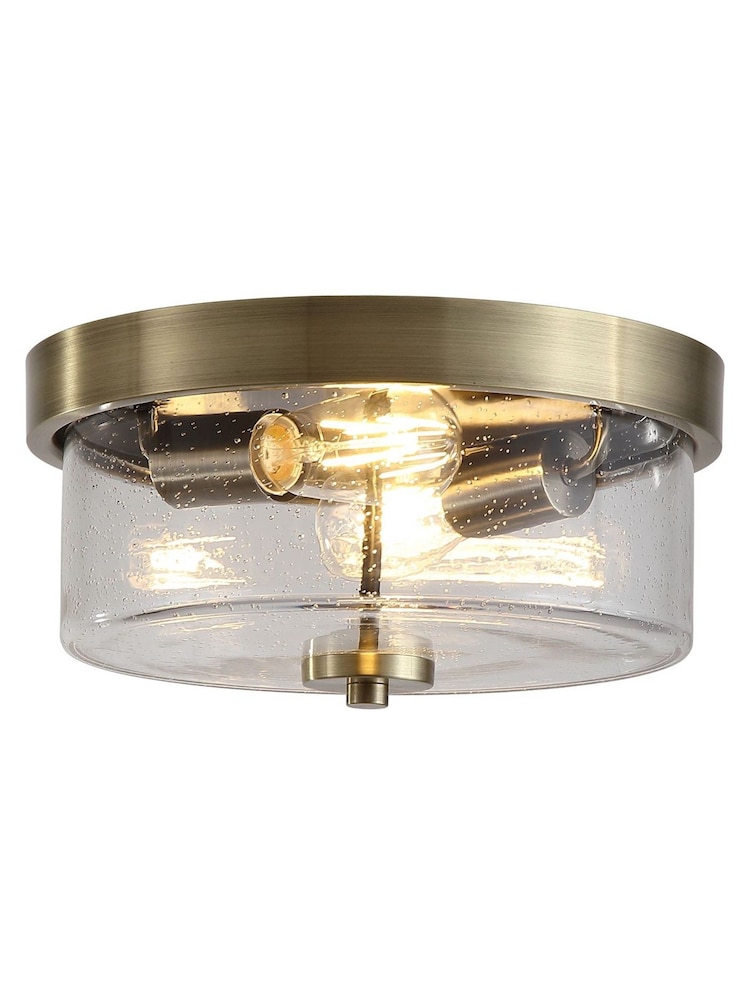 Searchlight Antique Brass and Clear 2 Light Seeded Glass Flush - Image 5 of 5 Searchlight Antique Brass and Clear 2 Light Seeded Glass Flush - Image 5 of 5