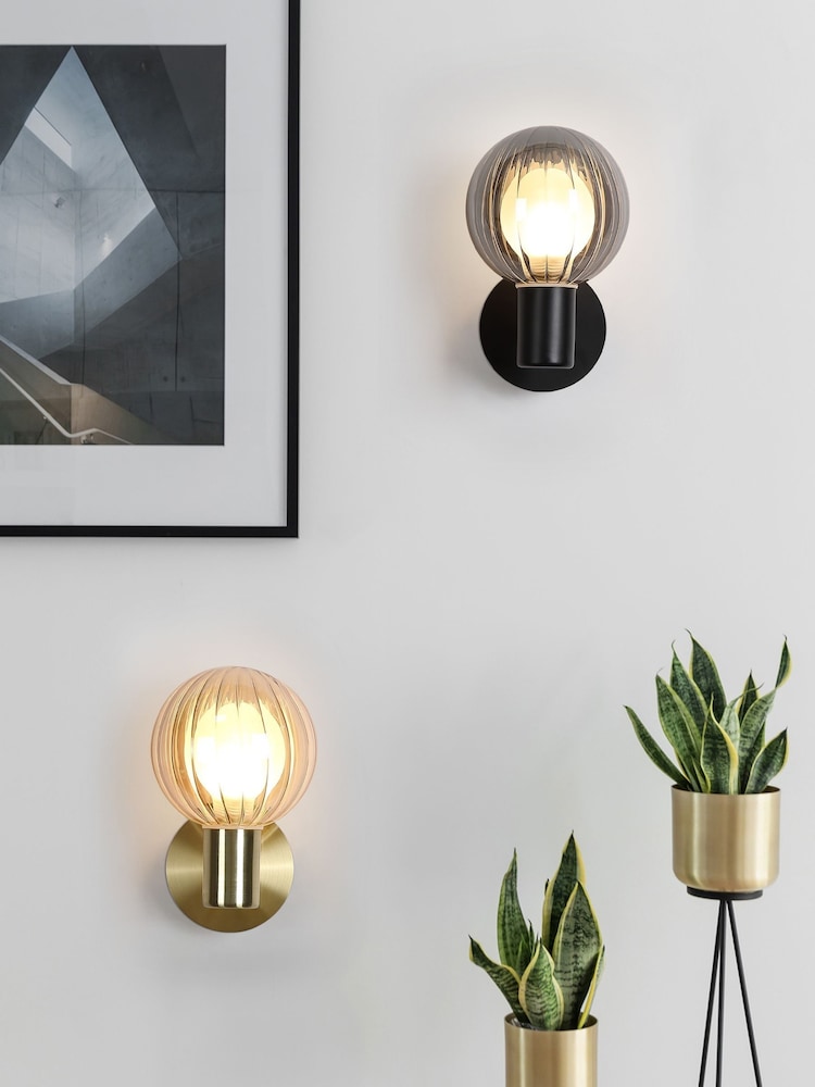 Searchlight Champagne and Brass 1 Glass Ball Wall Light - Image 2 of 5