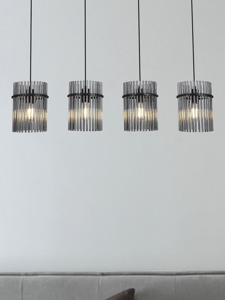 Searchlight Black Smoked 4 Light Glass Rod Bar Pendant - Image 1 of 5 Searchlight Black Smoked 4 Light Glass Rod Bar Pendant - Image 1 of 5