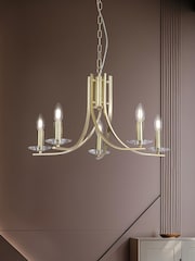 Searchlight Satin Brass and Clear 5 Light Metal Pendant - Image 1 of 5