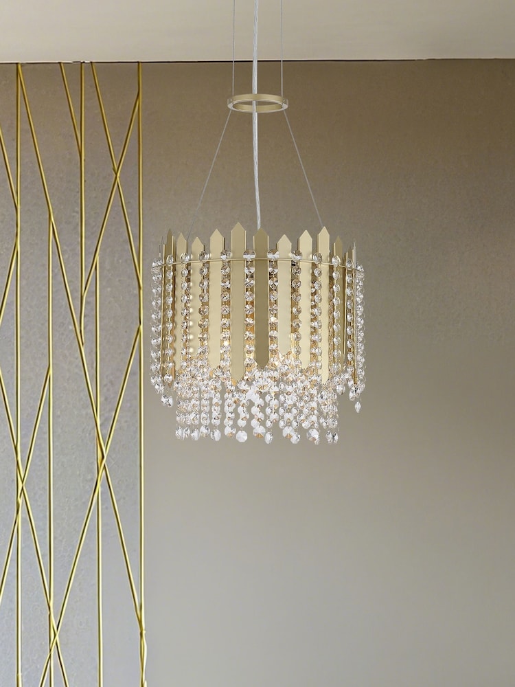 Searchlight Gold 5 Light Metal & Clear Crystal Pendant - Image 1 of 5 Searchlight Gold 5 Light Metal & Clear Crystal Pendant - Image 1 of 5