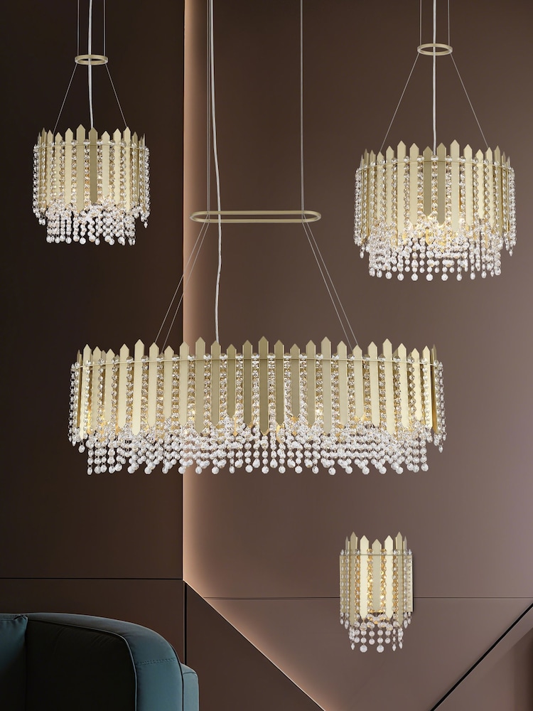 Searchlight Gold 5 Light Metal & Clear Crystal Pendant - Image 2 of 5 Searchlight Gold 5 Light Metal & Clear Crystal Pendant - Image 2 of 5