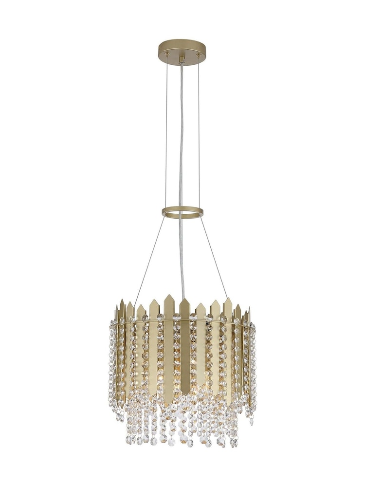 Searchlight Gold 5 Light Metal & Clear Crystal Pendant - Image 5 of 5 Searchlight Gold 5 Light Metal & Clear Crystal Pendant - Image 5 of 5