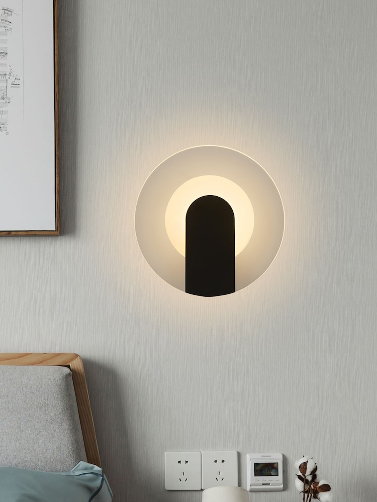 Searchlight Black Glass Circular Wall Light - Image 1 of 5