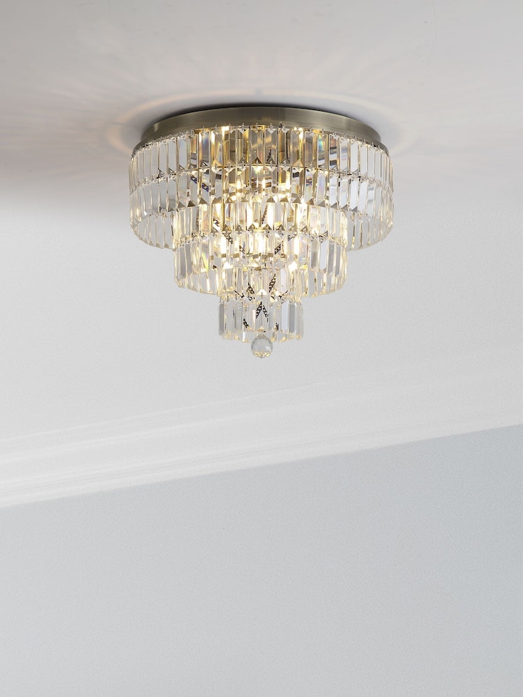 Searchlight Antique Brass 6 Light Clear Crystal Flush - Image 1 of 5