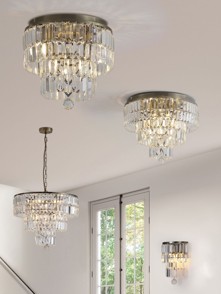 Searchlight Antique Brass 6 Light Clear Crystal Flush - Image 2 of 5