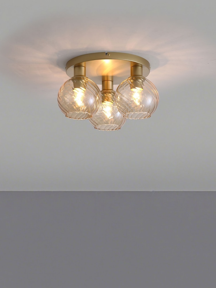 Searchlight Champagne and Gold 3 Light Glass Flush - Image 1 of 5 Searchlight Champagne and Gold 3 Light Glass Flush - Image 1 of 5