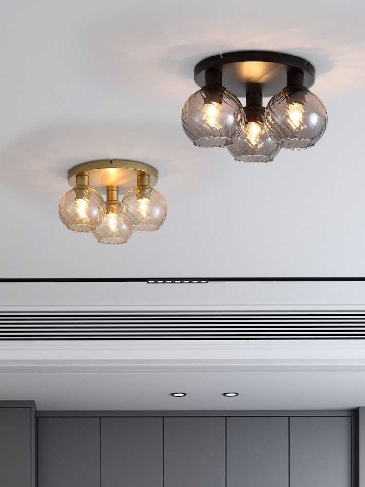 Searchlight Champagne and Gold 3 Light Glass Flush - Image 2 of 5 Searchlight Champagne and Gold 3 Light Glass Flush - Image 2 of 5