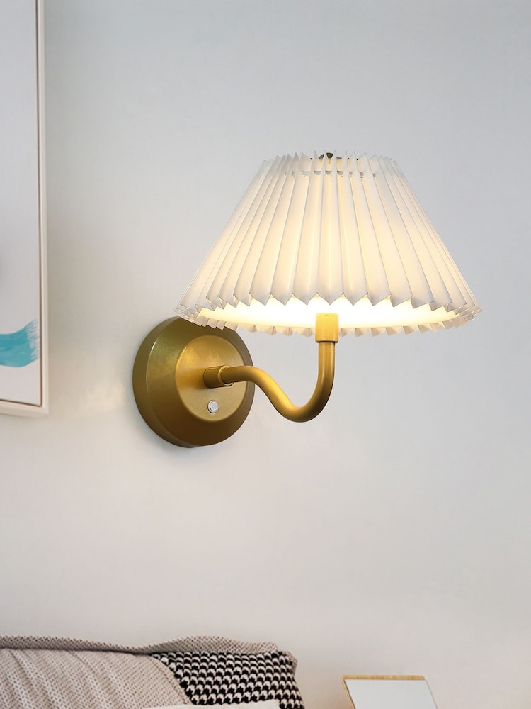 Searchlight Gold White Pleated Shade Wall Light - Image 1 of 4