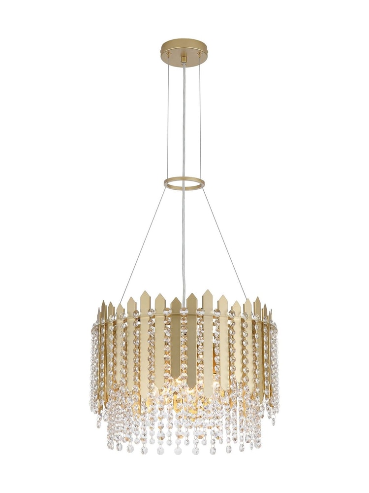 Searchlight Gold and Clear 8 Light Metal & Clear Crystal Pendant - Image 5 of 5