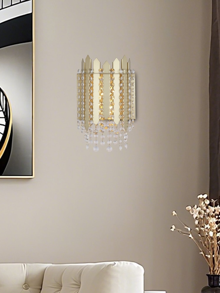 Searchlight Gold 2 Light Metal & Clear Crystal Wall Light - Image 1 of 5