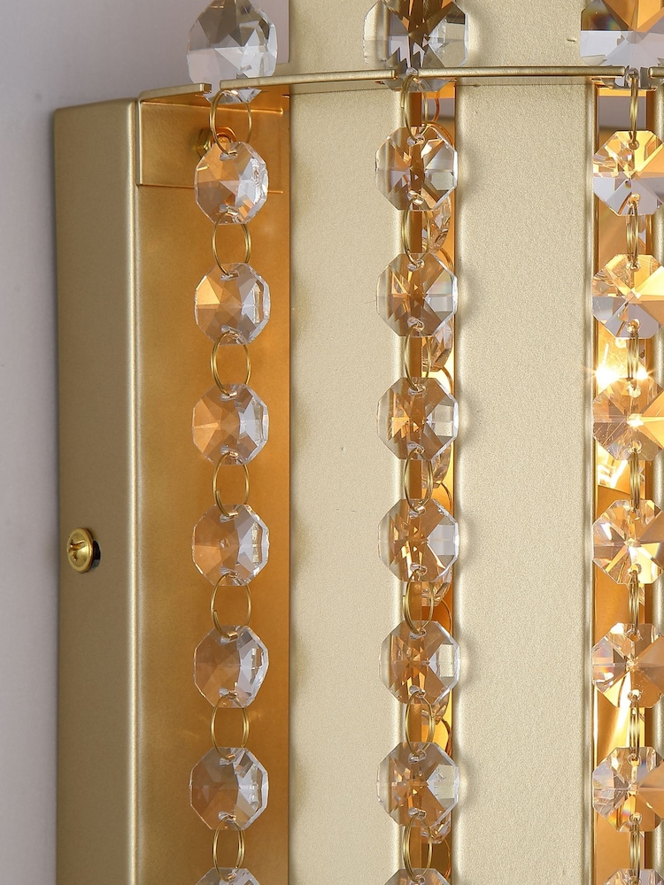Searchlight Gold 2 Light Metal & Clear Crystal Wall Light - Image 5 of 5