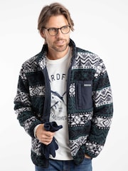 Weird Fish Blue Lucian Full Zip Jacquard Borg Fleece - Image 1 of 7
